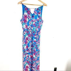 Bright Blue and Pink Floral Maxi Dress Small
